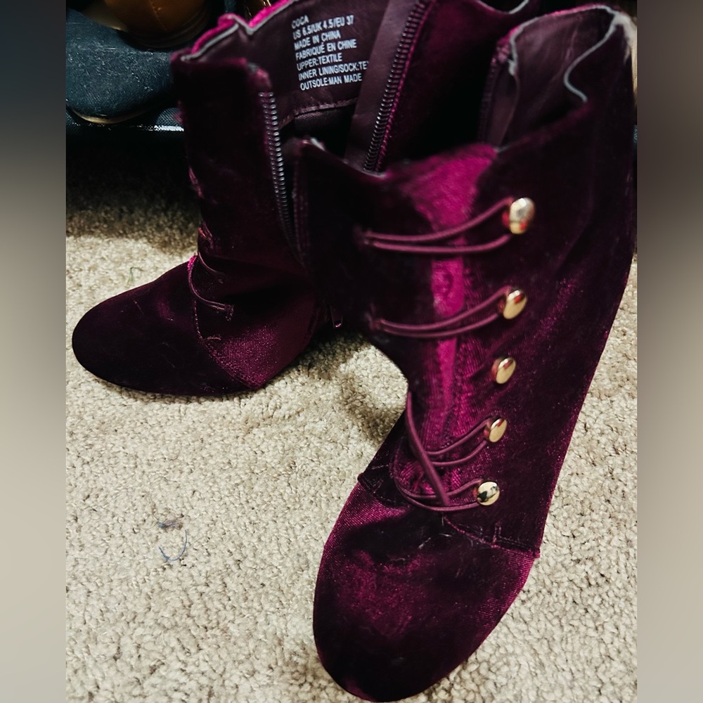 Laced up burgundy block heels